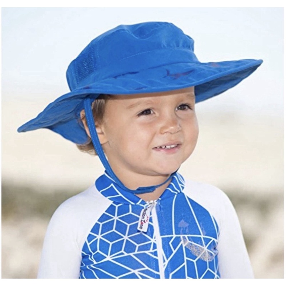Sun Protection Zone Kids UPF 50+ Safari Sun‎ Hat, Blue Sharks, Lightweight